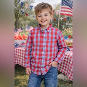 Tommy Hilfiger Button Down Long Sleeve Plaid Shirt Boy’s Size 5